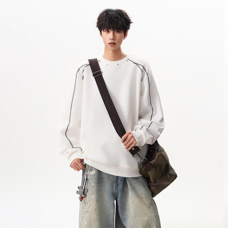 Wassup Sohot Men's Retro Rivet Loose Crewneck Sweatshirt