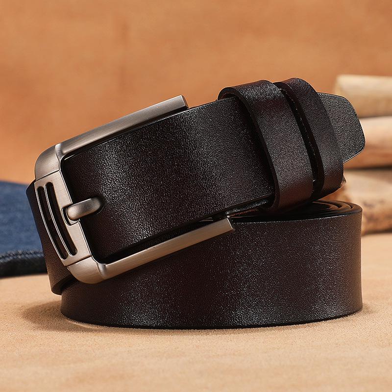 

Men s Genuine Leather Pin Buckle Belt, Korean Style, Wide Casual Waistband, Pure Cowhide, Trendy for Young Men 110 cm кавовий