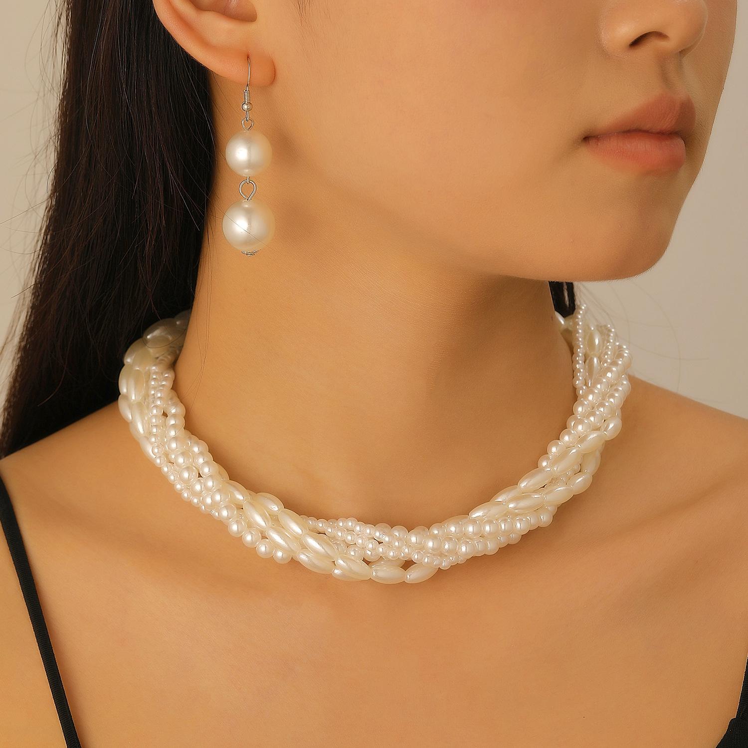 

Преувеличенное Продвинутое Чувство Имитация Жемчуга Ожерелье Серьги Набор из Двух Предметов Набор Многослойных Ожерелий Ювелирные Изделия Бижутерия Наборы 1set