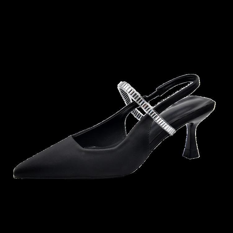 

High heels sandals women s 2025 summer new thin heels Korean version one-word bag head rear empty rhinestone women s shoes 35 чорний