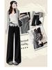 Women's High-Waist Black Polka Dot Lace Trim Wide-Leg Sporty Pants for Spring