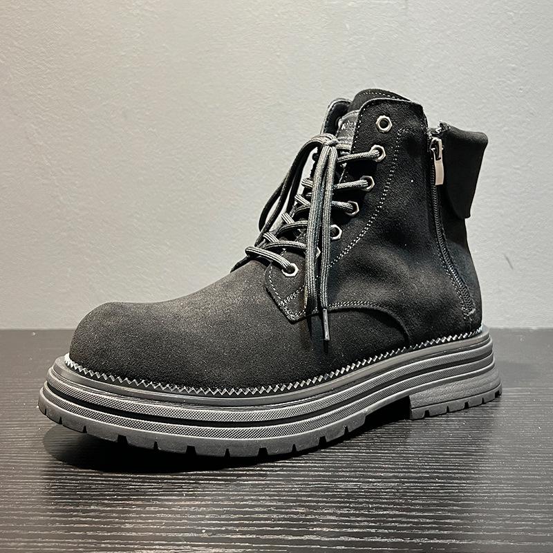 

2024 new men s shoes Martin boots black high-top British style Guochao Hong Kong style trend locomotive leather boots 81589-B 36 чёрный