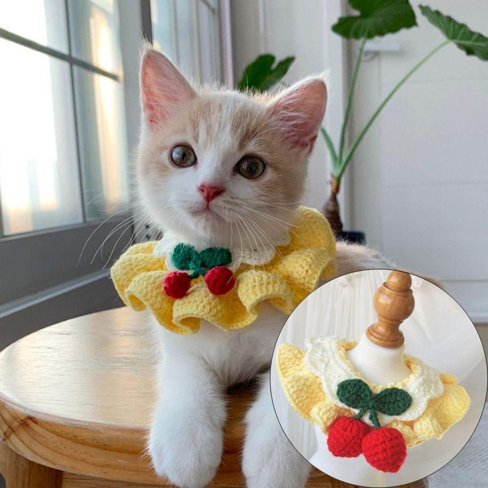 Uroczy Ręcznie Robiony Szydełkowy Obroża dla Kota Wisienki Szydełkowy Szalik dla Zwierząt Dekoracyjny Kołnierz Akcesoria dla Zwierząt