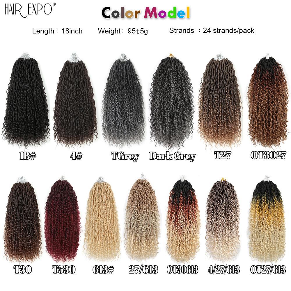 14-26"Goddess Locs Crochet Braids Hair Natural Synthetic Braiding Hair Extension Ombre River Faux Locs With Curly Hair Expo City