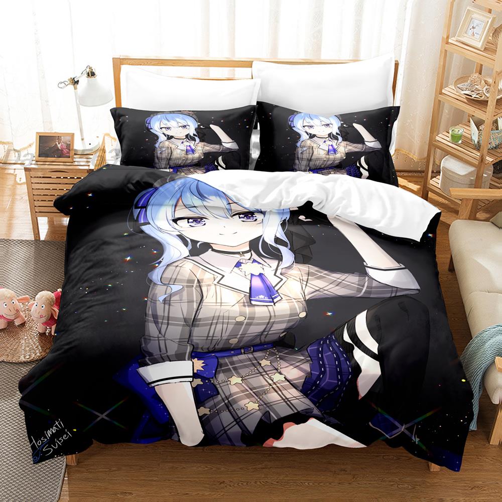 Hoshimachi Suisei Bedding Set Single Twin Full Queen King Size Bed Set Adult Kid Bedroom Duvetcover Sets 3D Anime Bed Sheet Set