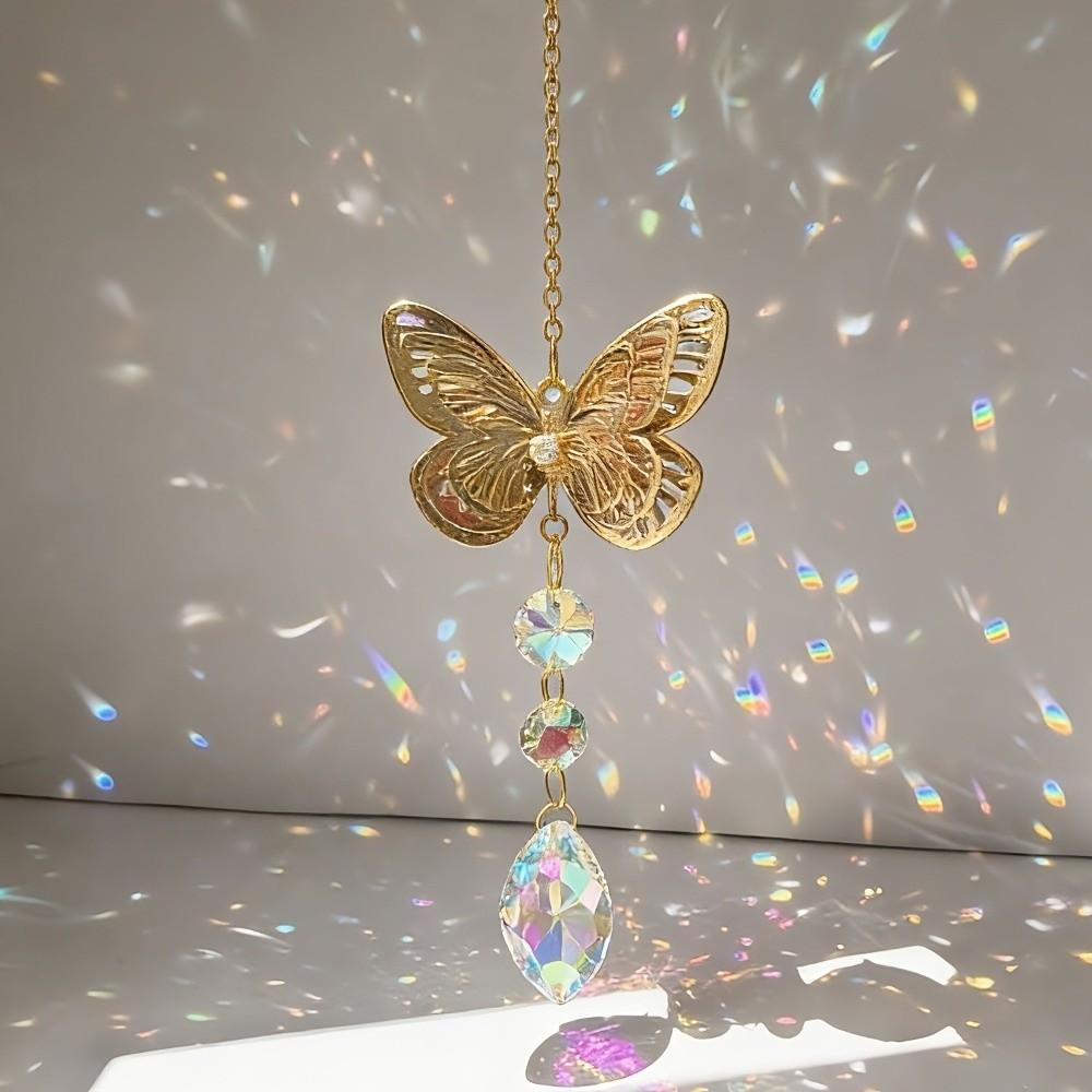 Rotating Butterfly Wind Chimes Colorful Light Collection Pendant Crafts Bee Wind Chimes  Backyard