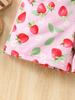 Summer girls' love patch embroidered halter-neck high-waisted strawberry print short pants one-piece dress, light and fresh one-piece clothing