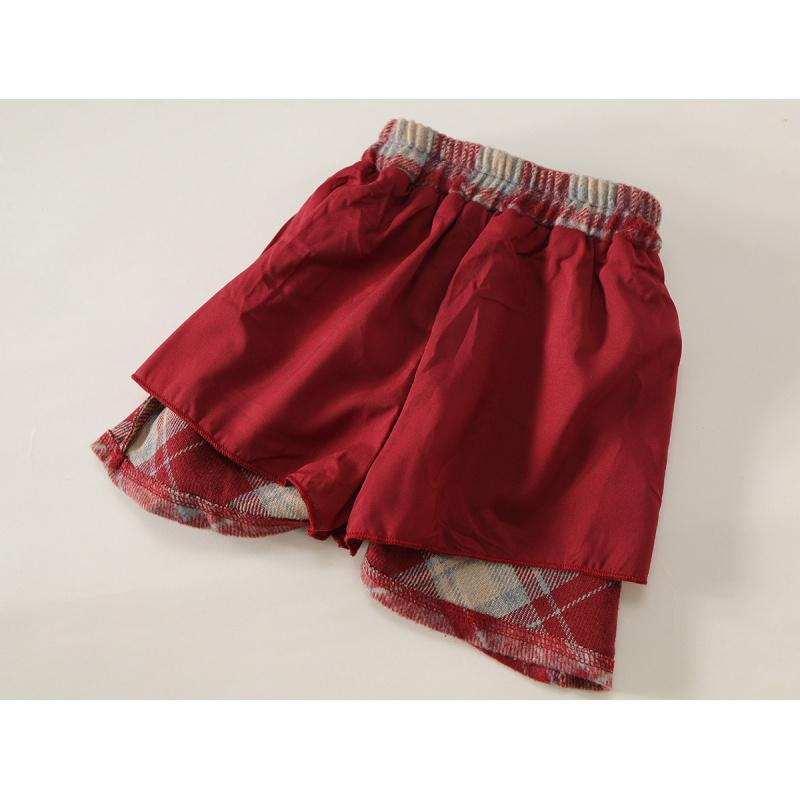 Girls' Woolen Skirt Autumn New Korean Style Red Vintage Plaid A-line Skirt for Young Children