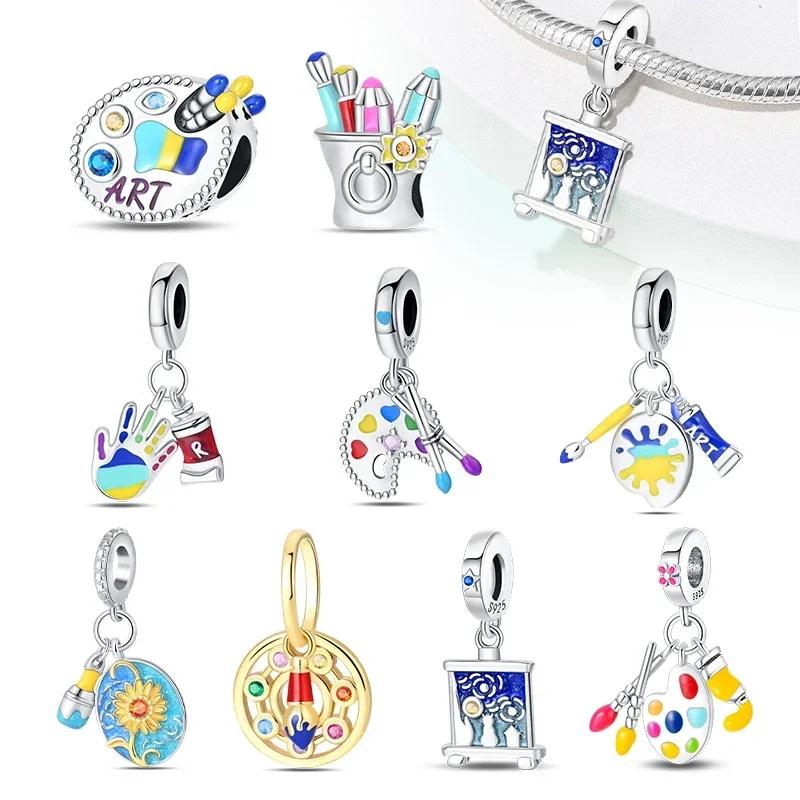 Copperoriginal Starry Sky Sunflower Green Wheat Field Oil Painting Charms Beads For Women Diy Fine Jewelry Gift