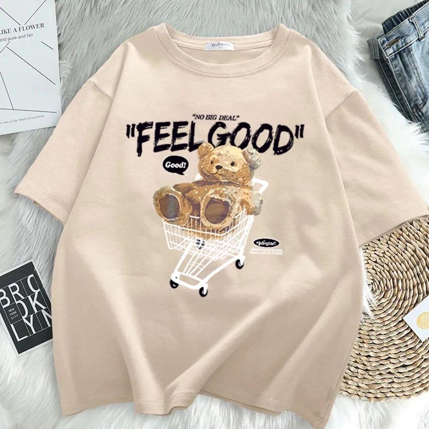 Cartoon Bear Short Sleeve Tshirt Women Loose Top Fashion Korean Style Tee