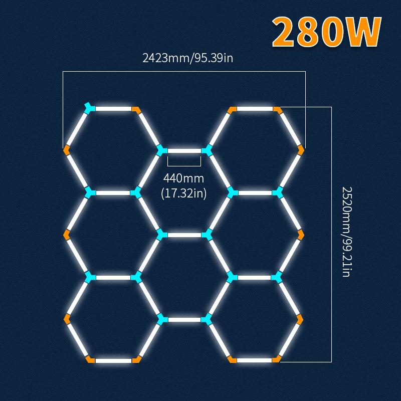 440mm Garage Light Hexagon Lights Lamp 85-265V Led Tube Honeycomb Ceiling Lighting For Auto Car Body Repair Led Worksho