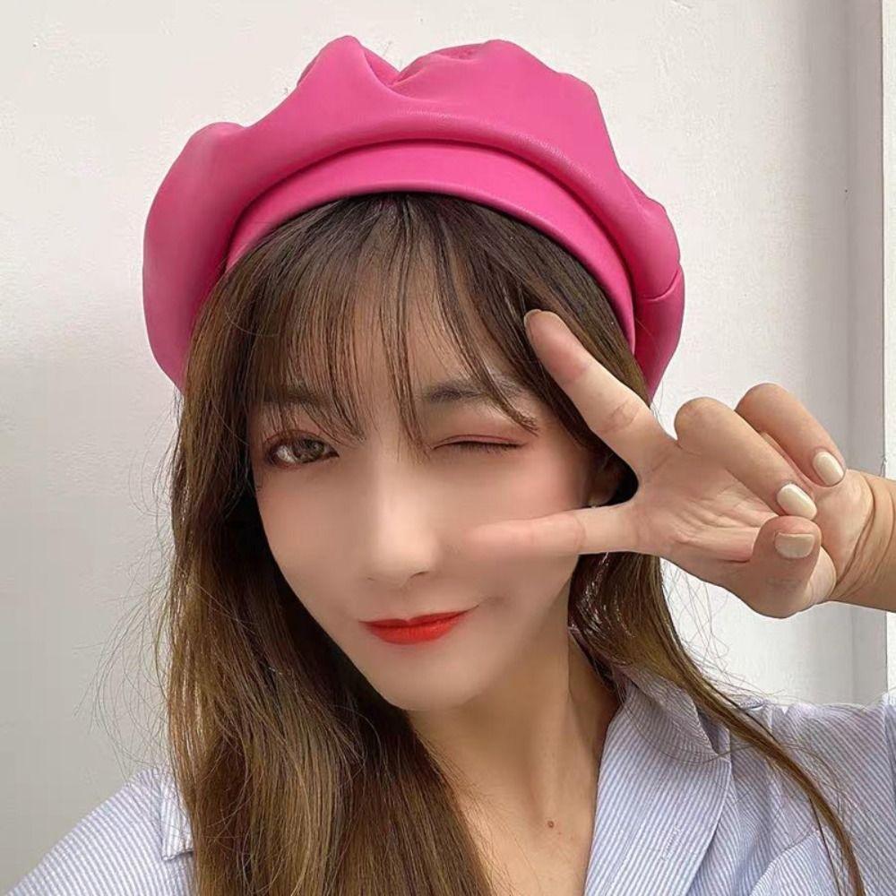 Solid Color Retro Beret British Style Flat Top Painter Hat Personality   Ladies