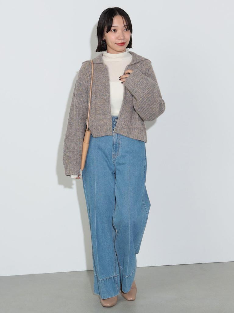 Knit Color D Zip KT PINK ONE SIZE [Beams Heart] L/S o/BIG Women's