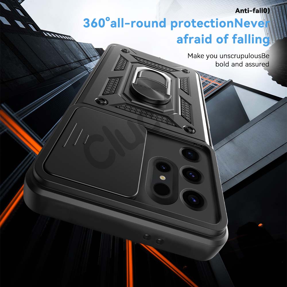 For Samsung Galaxy S24Ultra S23Plus S22 S21 Camera Shockproof Armor Case For Galaxy S23FE Car Magnetic Holder Ring Protect Cover