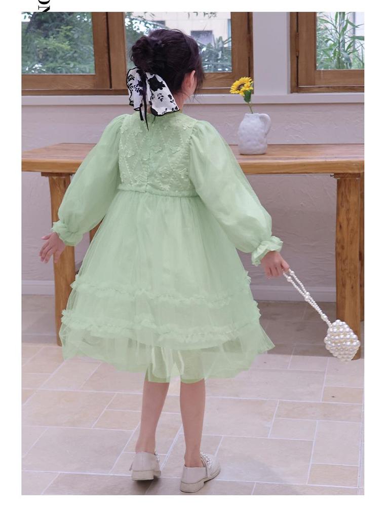 Girls' 2025 Spring/Autumn Long Sleeve Tulle Princess Dress - Perfect Birthday Gift for Middle Childhood