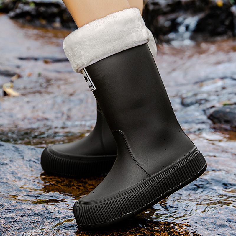 New Fashion High Tube Thick-soled Rain Boots Women's Outer Wear Bundle Non-slip Water Shoes Warm Rain Shoes Waterproof Glue Shoes Fashion