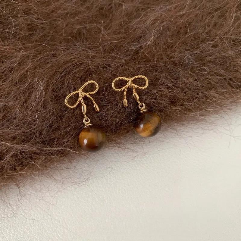 

Новые модные универсальные серьги с камнем «кошачий глаз» и бантом для женщин