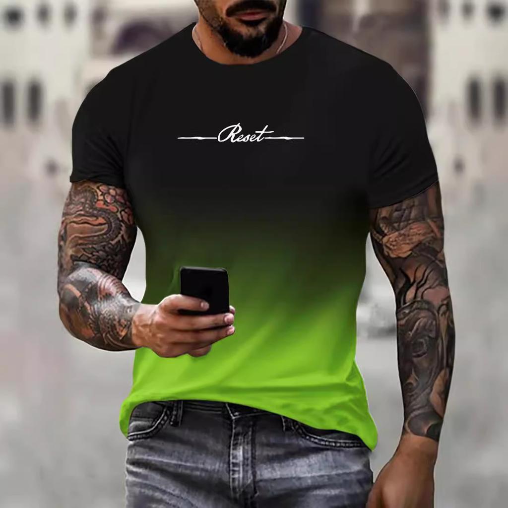 Sommer Rund Hals 3D Gradient Bokstaver Trykk Topp Fasjonable Casual Kortarmede Herre T-skjorter