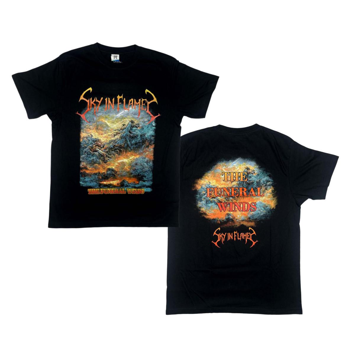 Sky in Flames Bands Summer Cotton Tshirt Featuring The Sleeve Print of The Funeral Winds Album S