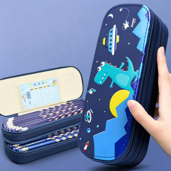 Astronaut Pencil Case for Kids Large Capacity Space Theme Pencil Pouch with Rocket Print Waterproof Thick Canvas Stationery Bag for Boys Girls