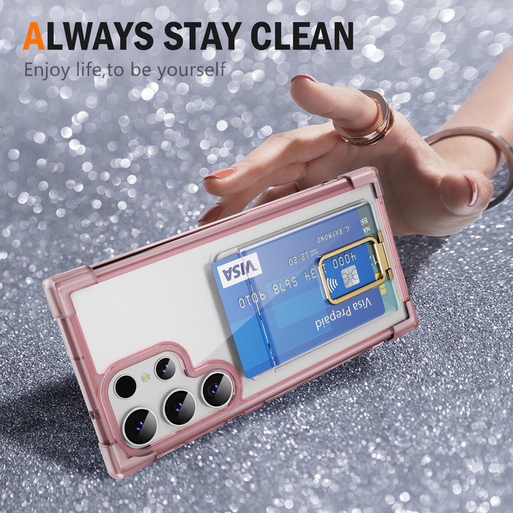 For Samsung Galaxy S23 Ultra Case Reinforced Corners TPU+Acrylic Phone Cover with Kickstand Card Holder