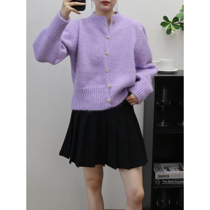 

Любовь пряжка темперамент вязаный кардиган осень и зима новый свободный мягкий восковой свитер с пайетками куртка женская One Size фиолетовый