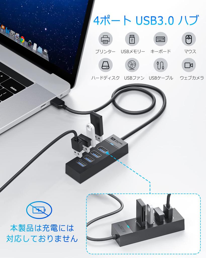SAN ZANG MASTER USB 5Gbps No USB Expansion Drivers Compatible with and Chromebook 4-Port 3.0 Hub, High-Speed Transfer, Lightweight, Required, Windows,