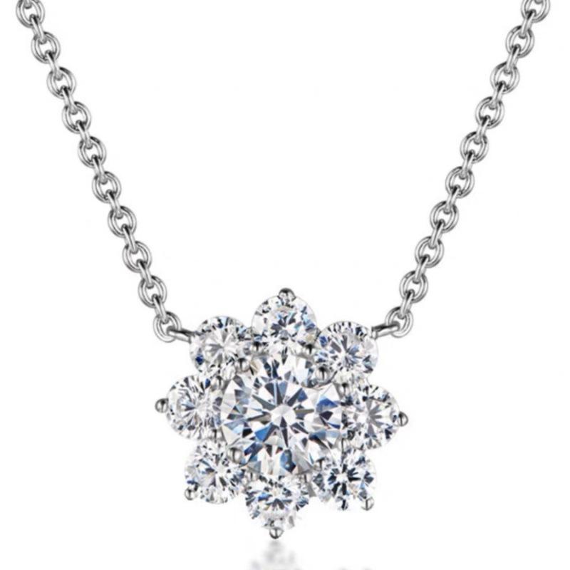 

925 Silver Sunflower Necklace Women Fashion Moissanite Pendant Full Drill 925 silver алмаз