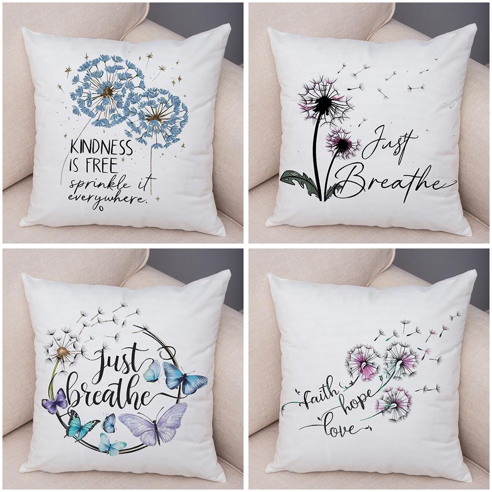 Faith Hope Love Pillowcase Double Print Hummingbird Dandelion Cushion Cover Soft Plush Enjoy Little Things Pillowcase for Sofa