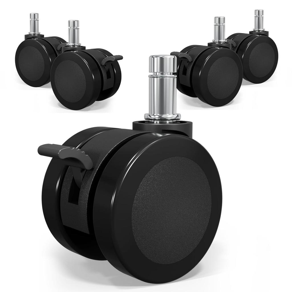 MySit Office Chair or Stool Caster Wheels with Brake 11x22mm Replacement Heavy Duty Easy tallation Universal Fit Mute PU Casters for Hardwood Floors