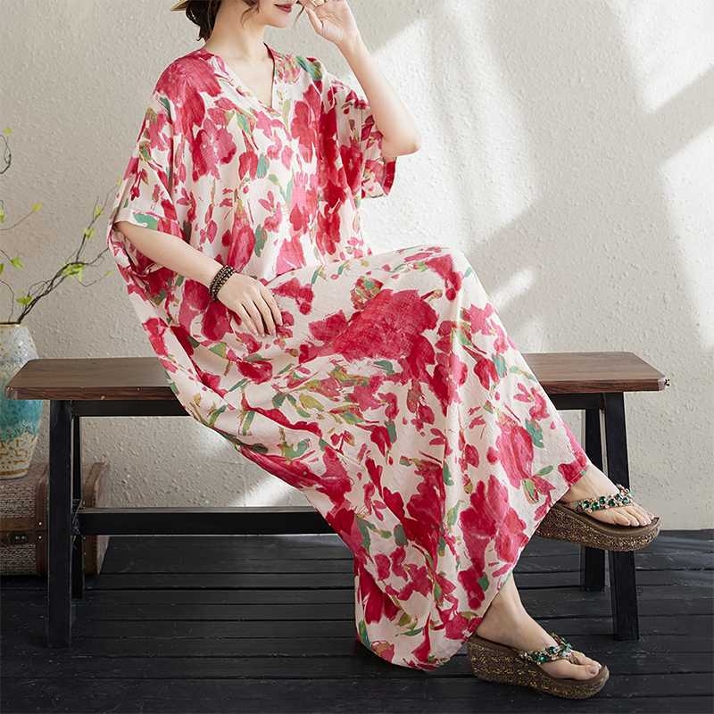 Summer Cotton and Linen Printed Loose and Simple Long Skirt for Women