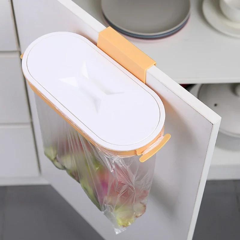 Wall-Mounted Rubbish Bag Holder Storage Rack Kitchen No Punching Hang Bracket Hook Cabinet Door Hanging Rack Kitchen Trash Can