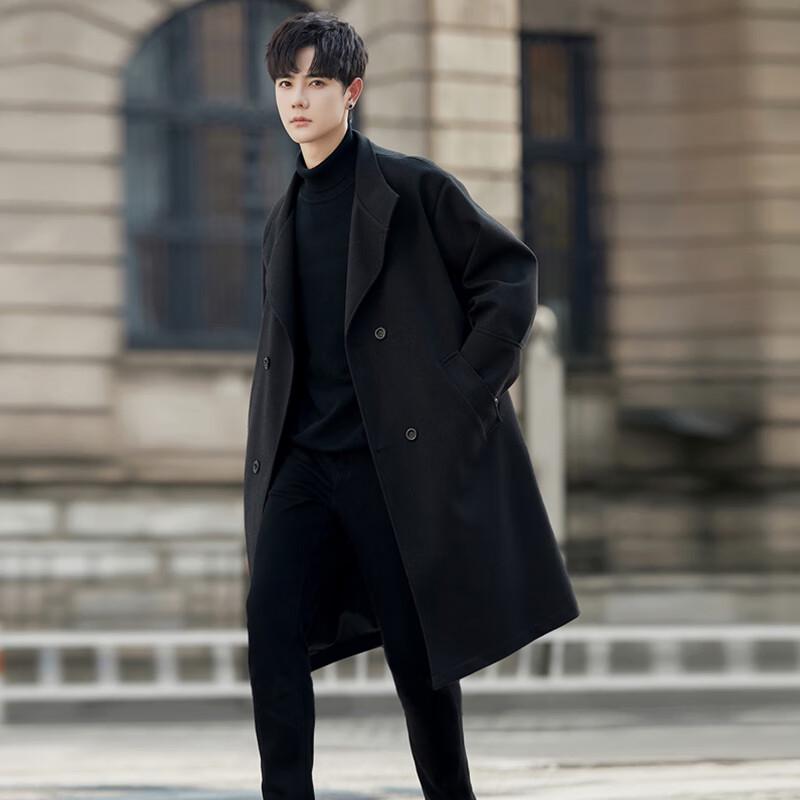ROMON Men's Mid-length Wool Blend Trench Coat