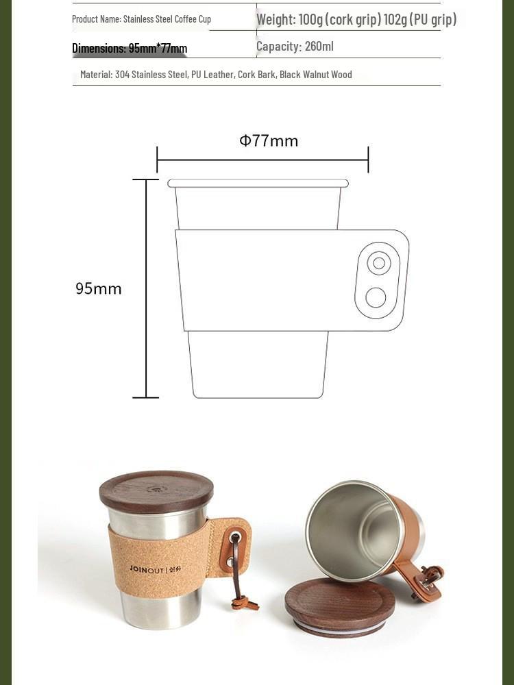 304 Stainless Steel Camping Coffee Cup with Cork Sleeve