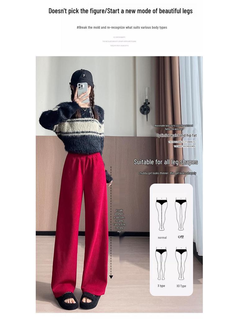 Women's High-Waist Fleece-Lined Wide-Leg Slimming Pants - Autumn/Winter 2025 Style