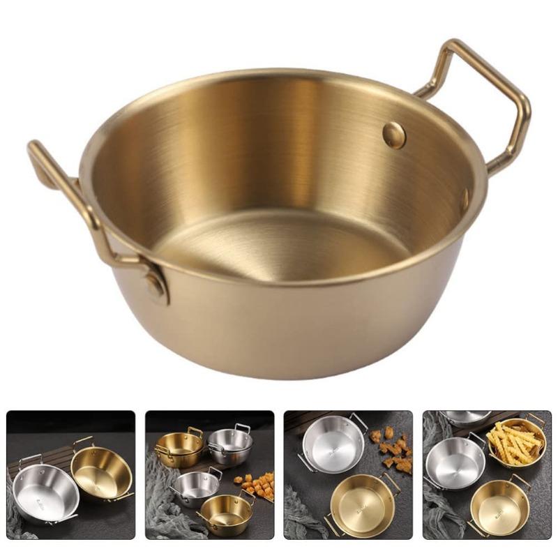 Gold Stainless Steel Bowl with Handle, Suitable for Hot Pot, Fried Food, Salad and Party Entertaining