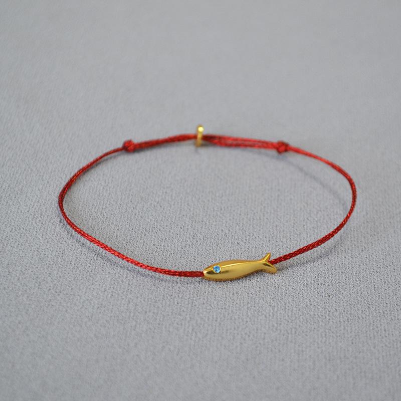 

Blue Silk Thread Woven Retro Gold Koi Small Fish Simple and Extremely Thin Bracelet Hand Rope Stacking Belt