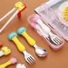 Portable Dinosaur Baby Children's Tableware Cartoon 304 Stainless Steel Spoon Fork Learning Training Chopsticks Fork Spoon Set