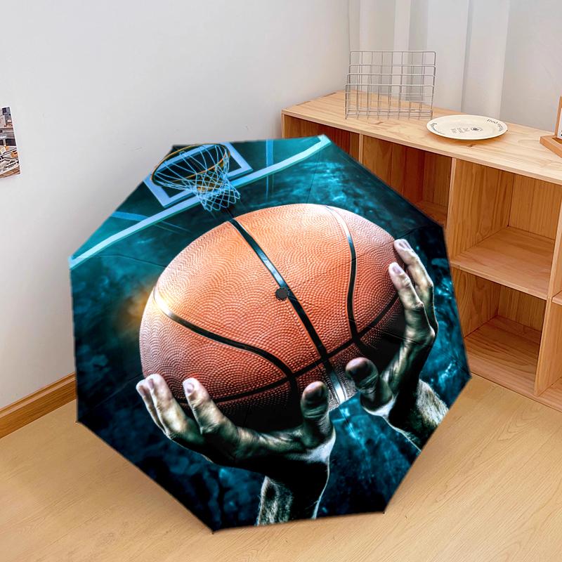 1 Stück Basketball Sport Regenschirm Tragbarer Faltregenschirm Eisenrahmen Loch Rippenstruktur Outdoor Heim Regenschirm A8