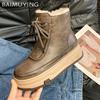 Plateau Damen Schnee Stiefeletten Kurzer Plüsch Mittelhoch Baumwollschuhe Winter 2025 Neuer Trend Designer Schnürschuhe Warm Botas De Mujer