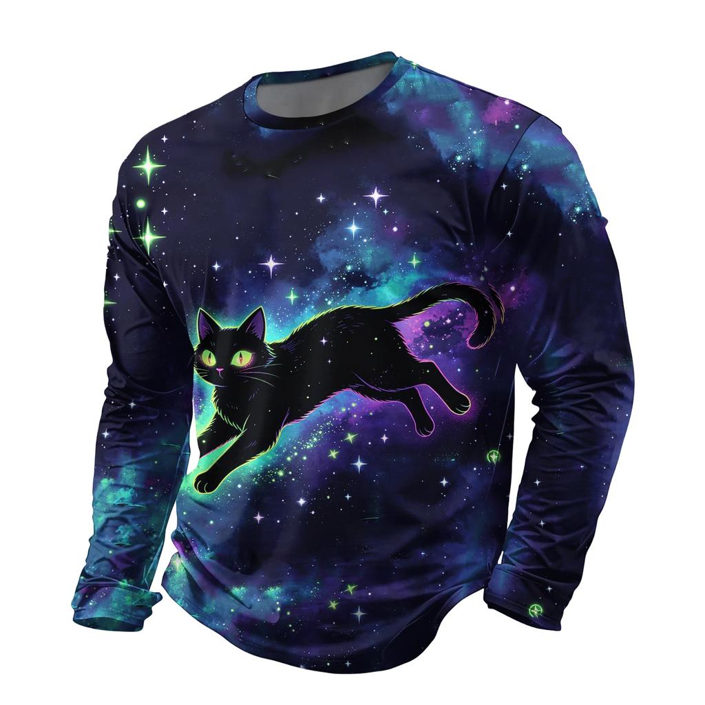 Men's Halloween Print Long Sleeve Neck T-Shirt Loose Fit Casual Top