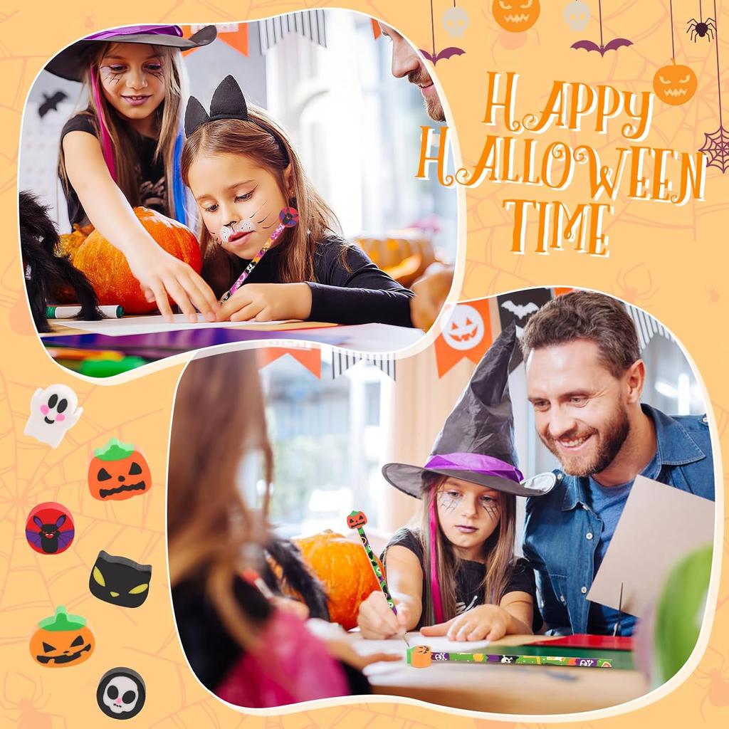 DIYASY 48 Pcs Halloween Pencils with Erasers, Holiday Wood Pencils Bulk for Kids Assorted Fall Pencil Set for Goodies Gift Prize Party Favor Supplies
