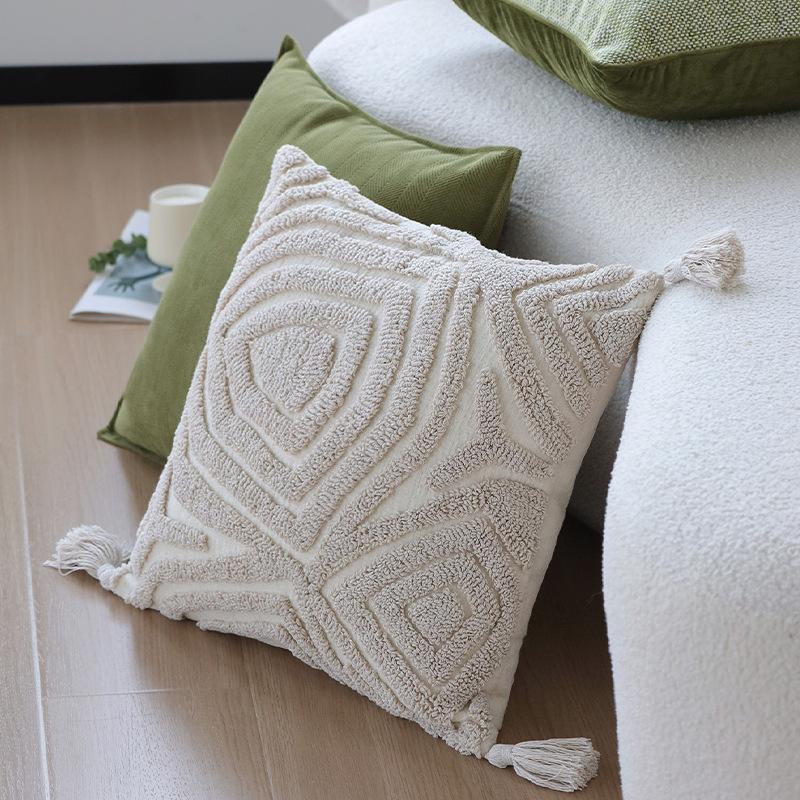Tufted Pillow Green Cushion Pillow Sofa Cushion Model Room Bay Window Decoration Back Pillow
