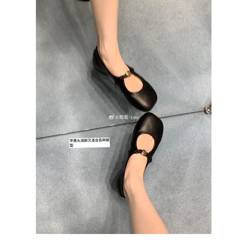 

~ Kink маленькая золотая пряжка модные яблочные головы мягкая вощеная овчина низкий каблук туфли-лодочки женские весна и осень 35 чёрный