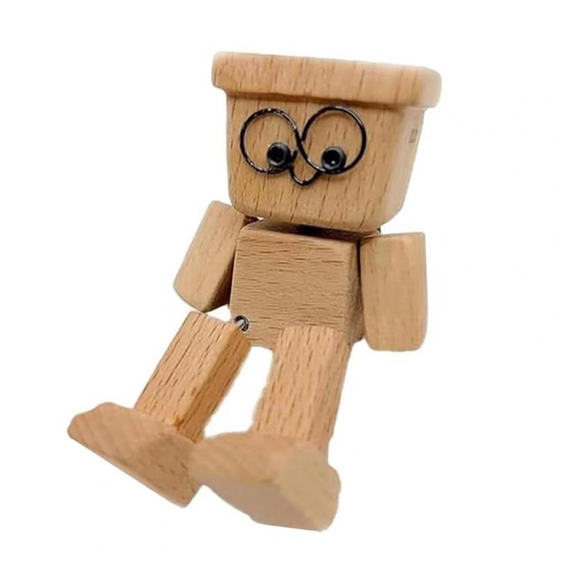 

New Shaking Wooden Man Figurine Action Figure Modern Desktop Creative Ornament Little Nerdy Mans Car Accessories Creative Gifts сливовый