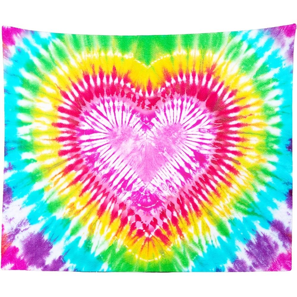 VIKAMA Rainbow Tie Dye Heart Tapestry Dopamine Colour Cure Ins Style Decorative Tapestry Room Background Decoration