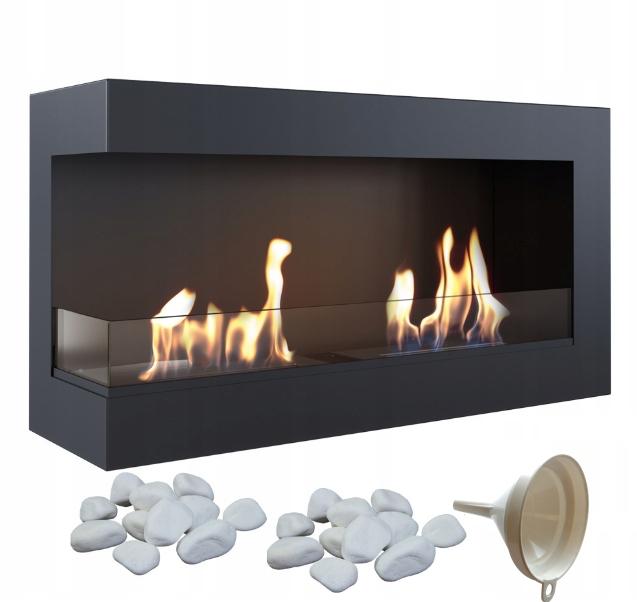 Bioethanol Fireplace 900 TÜV Left-sided with Stones Set