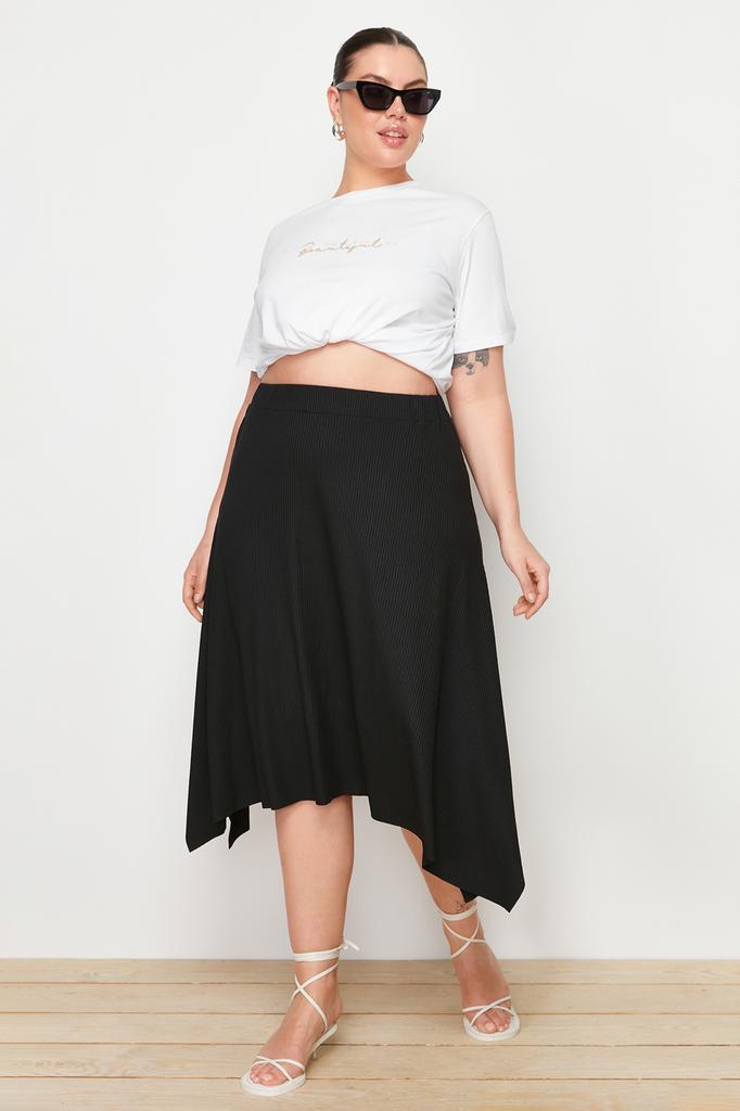 Fustă Tricotată Asimetrică Maro cu Model Animalier Mărimi Mari pentru Femei