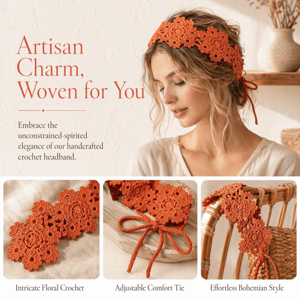 Hollow Flower Design Crochet Hair Band Wide Band Floral Headband Handwoven Headband For Women