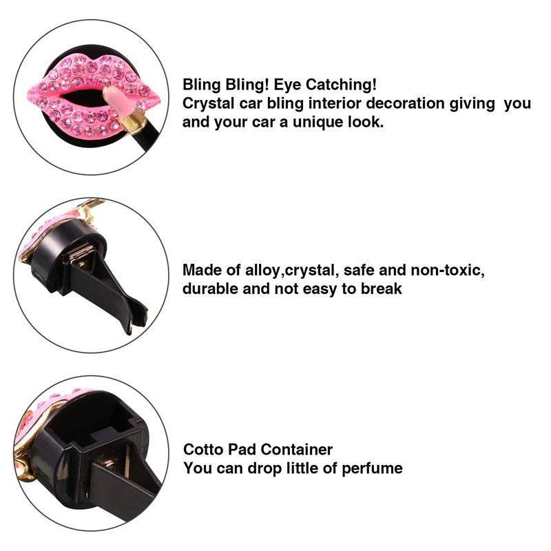 2/1Pcs Car Perfume Clip Air Outlet Aromatherapy Clip Red Lips Rhinestone Perfume Air Freshener Clips Auto Interior Accessories